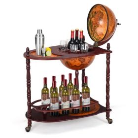 17 Inch Italian Style Design Wooden Globe Liquor Bottle Wine Rack with Wheels