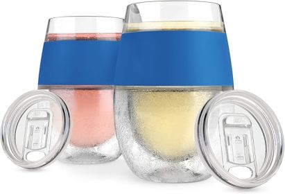 Wine FREEZE Cooling Cups in Blue (set of 2) and lids by HOS