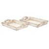 Benzara Distressed Wooden Serving Trays With Handles; Set Of 2; White