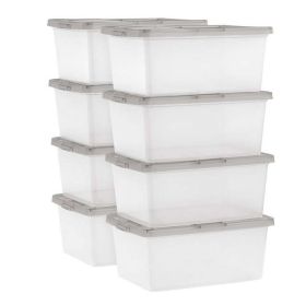 8 Pack 17 Qt Clear Plastic Storage Box with Snap Lid, Gray