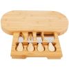 Oval Bamboo Cheese Board Knife Set Wooden Cheese Serving Platter Tray