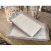 Benzara Distressed Wooden Serving Trays With Handles; Set Of 2; White