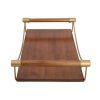 15 Inch Rectangular Wood Serving Tray with Matte Gold Trim, Brown