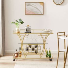 Electroplated Glass Bar Cart, With Wine Rack And Glass Holder, For Kitchen, Serving, Hotel Gold