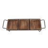 Artisinal Wood Serving Tray, 3 Seperate Sections and Metal Frame, Brown, Black