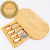 Oval Bamboo Cheese Board Knife Set Wooden Cheese Serving Platter Tray