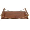 15 Inch Rectangular Wood Serving Tray with Matte Gold Trim, Brown