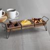 Artisinal Wood Serving Tray, 3 Seperate Sections and Metal Frame, Brown, Black