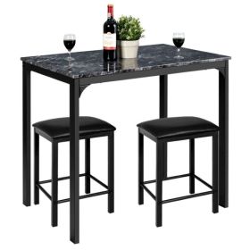 Small Space Kitchen Bar Furniture 3 Pieces Dining Table Set (Color: Black, type: Bar Table)