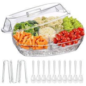 Fruit Ice Serving Tray Chilled Veggie Tray Shrimp Cocktail Serving Dish Appetizer Party Serving Platter Cold Food Buffet Server with Lid and 4 Compart (Color: Transparent)