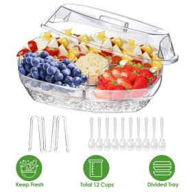 Fruit Ice Serving Tray Chilled Veggie Tray Shrimp Cocktail Serving Dish Appetizer Party Serving Platter Cold Food Buffet Server with Lid and 4 Compart (Color: as picture)