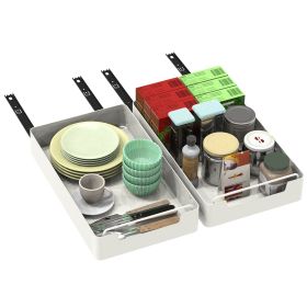 2Pcs Pull Out Cabinet Organizers Sliding Shelf Spice Rack Carbon Steel Roll Out Drawers Fixed with Adhesive Nano Film with Handle 55LBS Max Load (size: S)