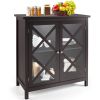 Buffet Cabinet with Tempered Glass Doors & Adjustable Shelves for Kitchen